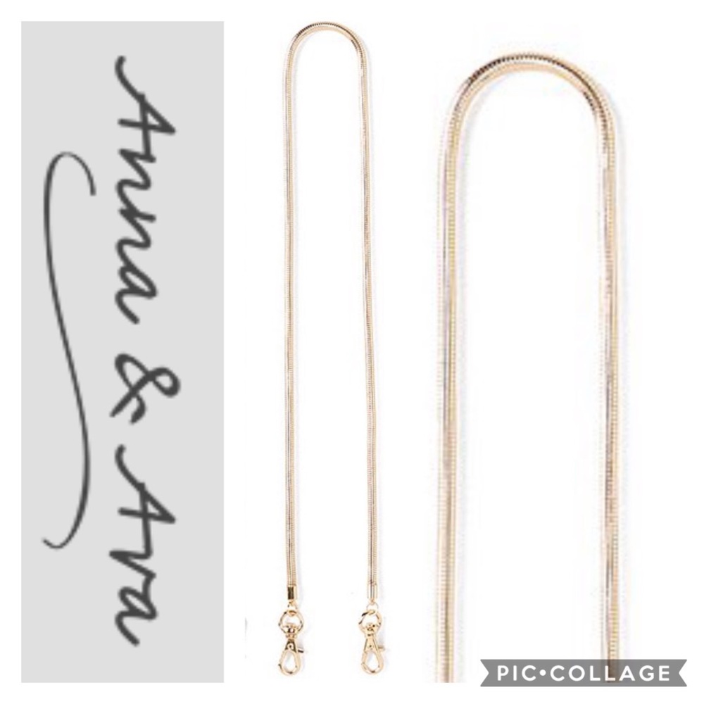 Anna & Ava mask lanyard gold approximately 26”
